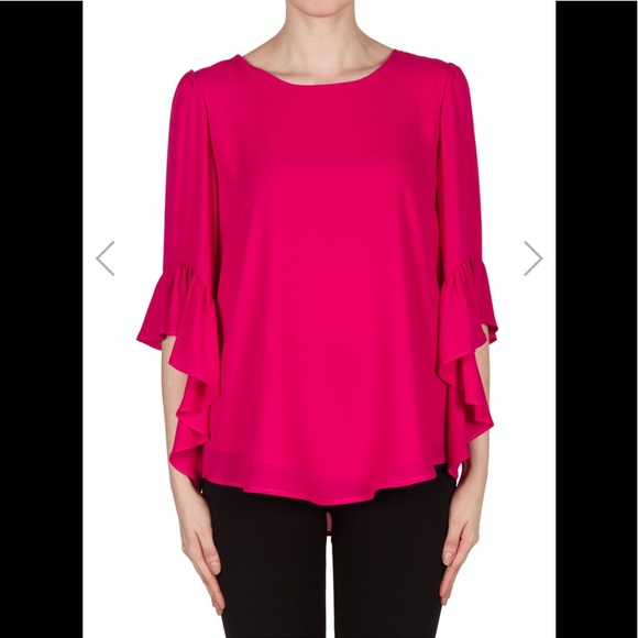 Joseph Ribkoff Fuchsia Ruffle Sleeve Top - Picture 2 of 7